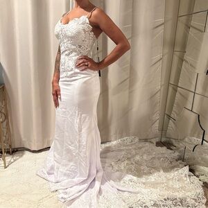NWT R&M Richards White Satin and Lace Wedding Dress